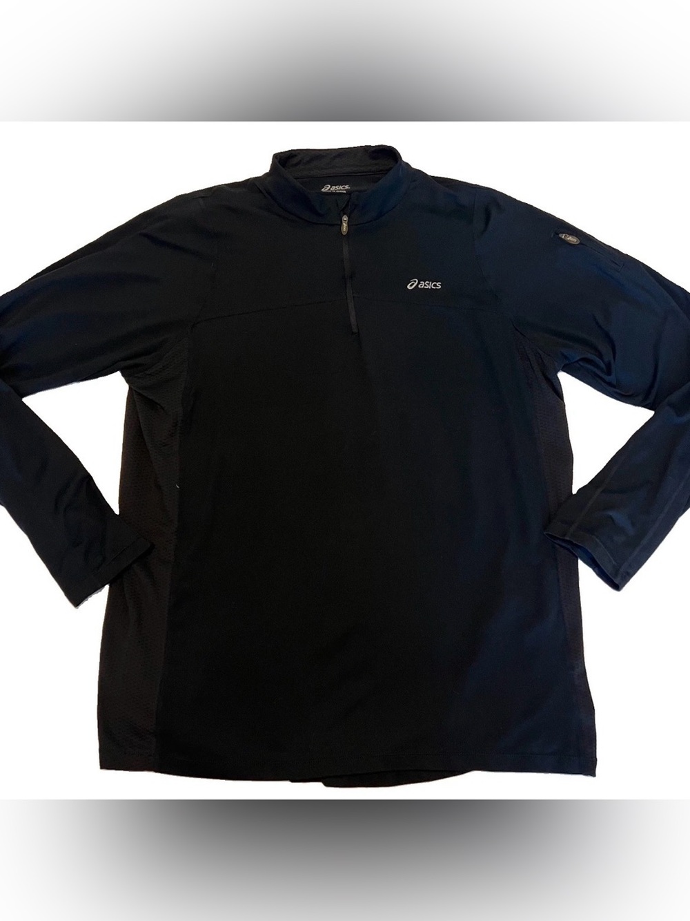 ASICS 1/4 Zip Pullover Lightweight Jacket Mens L Black Running Vented Arm Pocket